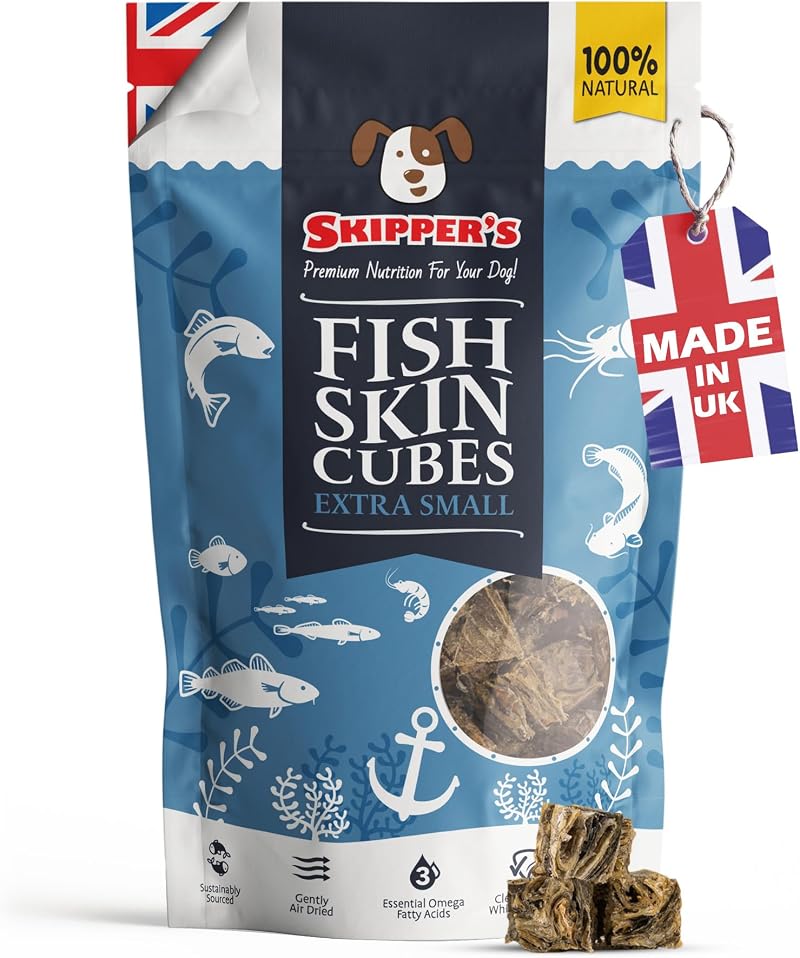 SKIPPER'S Fish Skin Jerky Cubes Dog Treats Extra Small 1kg Pack