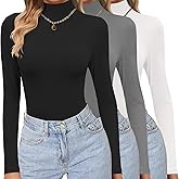 Ekouaer Women's 3 Pack Turtleneck Shirts Long Sleeve Mock Tops Lightweight Basic Layering Thermal