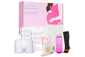 SOFTCA C Section Recovery Must Haves Kit - Peri Bottle,Disposable Mesh Underwears,Witch Hazel Pad Liners,Silicone Scar Patches, Abdominal Belly Binder,Socks,C-Section Recovery Essentials Kit