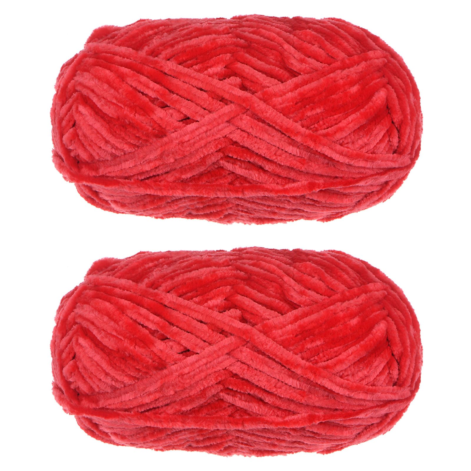uxcell 2Skeins Velvet Chenille Yarn 2x100g/7.1oz 174 Yards Total Length #6 Super Bulky Polyester Soft Blanket for Knitting Weaving Bag Scarf, Red