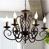 Ganeed Black French Country Chandelier,6 Lights Farmhouse Candle Iron Chandeliers,Vintage Metal Pendant Light Fixture for Kit