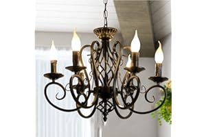 Ganeed Black French Country Chandelier,6 Lights Farmhouse Candle Iron Chandeliers,Vintage Metal Pendant Light Fixture for Kitchen Island,Dining Room,Bedroom