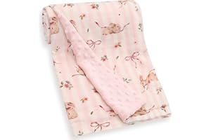 LifeTree Baby Blankets for Boys Girls, Soft Double Layer Swaddle Blankets, Muslin Front and Dotted Fleece Backing Receiving B