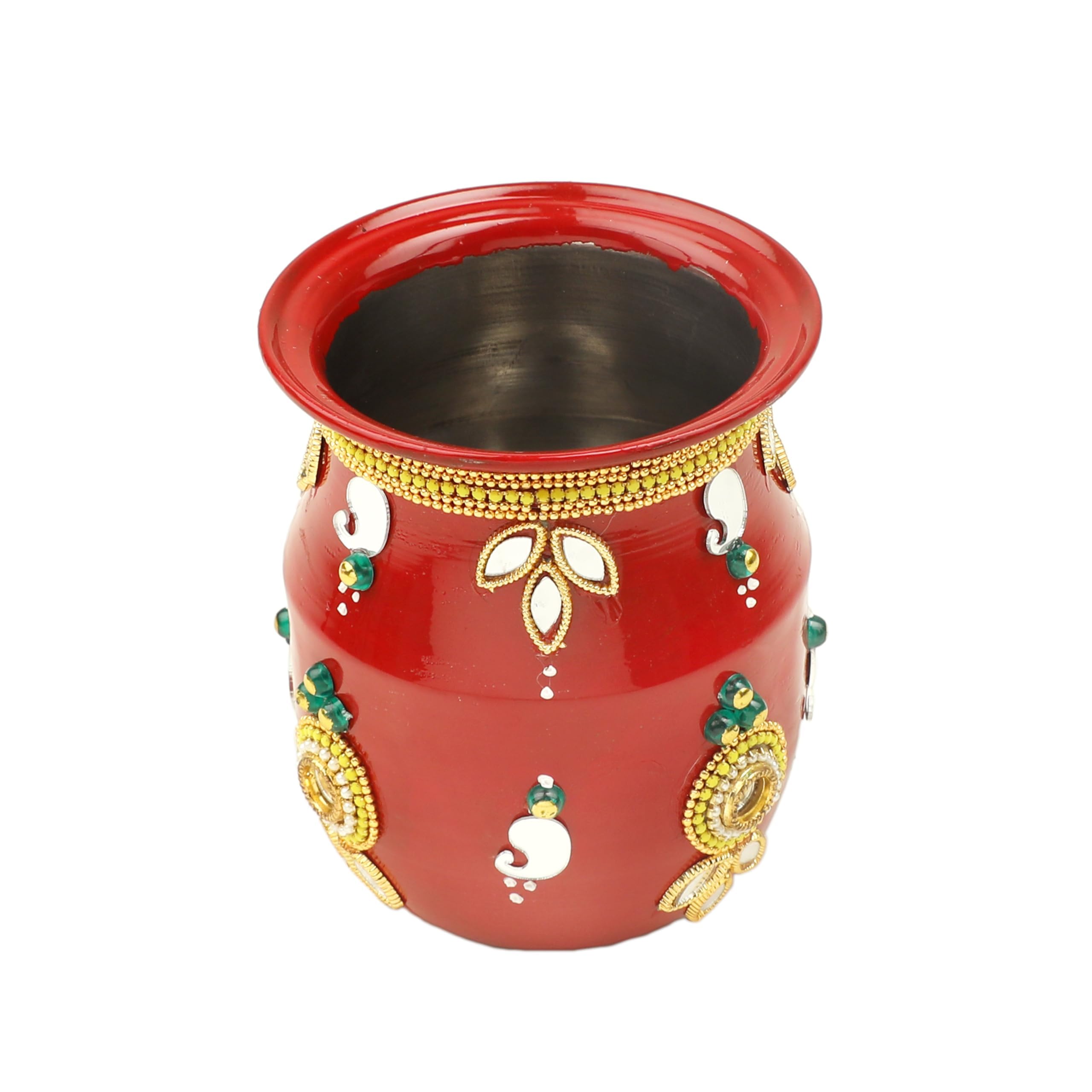 Decorative Kalash Lota Handpainted Steel Kalash Indian Traditional Navratri Festival Decoration Wedding Decor Pooja Item Home Temple Puja Ritual Housewarming Stainless Steel Lota(Size:-4")