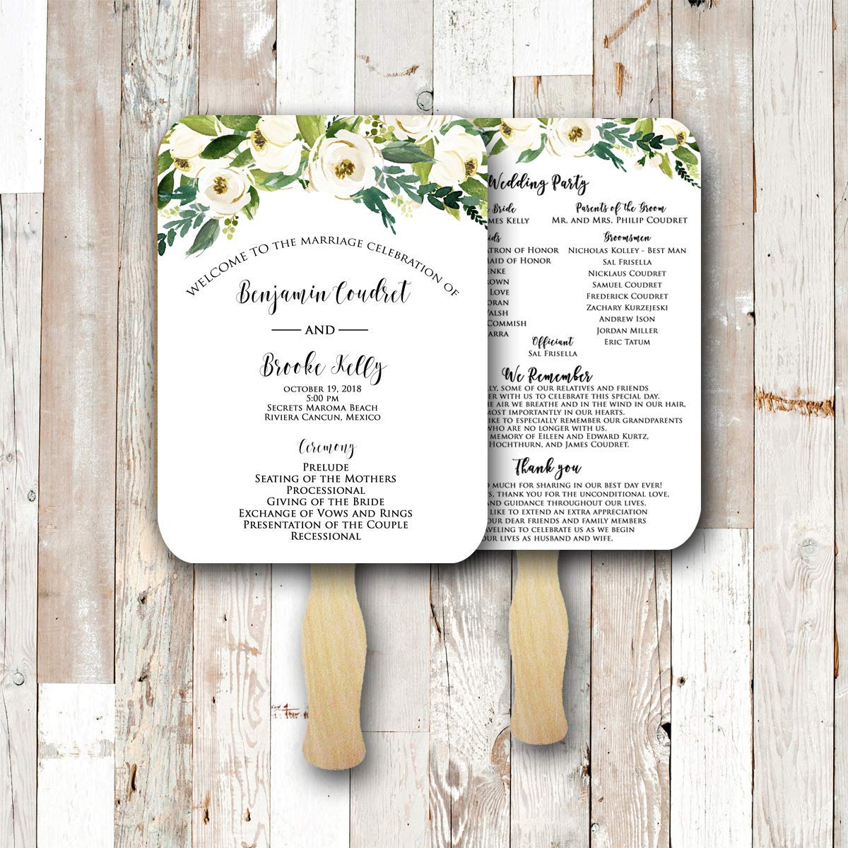 Elegant Floral In White Collection Wedding Program Fans Printable Or Elegant Floral In White Collection Wedding Program Fans Printable Or