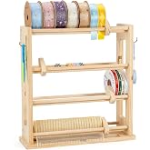 Crafit Ribbon Storage Rack, 4-Tier Ribbon Organizer Spool Holder Dispenser | Display Sewing Thread Mesh Ribbon Wreath Washi Tape for Craft Room Shops Boutiques Florist Gift Wrapping