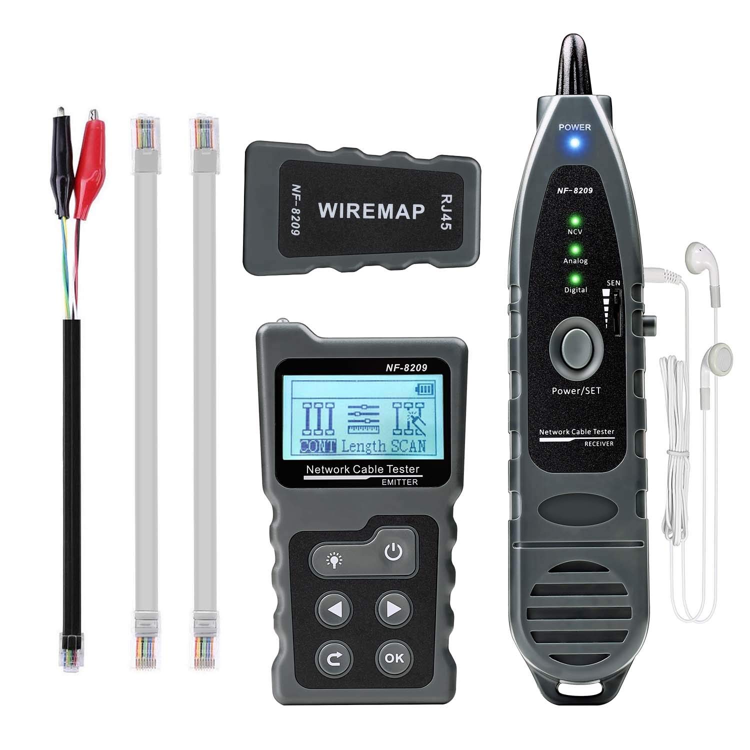 KOLSOL 4 in 1 Network Cable Tracker PoE Tester with NCV & Lamp for CAT5e/CAT6/CAT6a, Detect PoE Voltage, PSE Standards, Measure Cable Fault Distance by TDR Function NF-8209