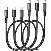 1.6ft USB C to USB C Cable, 3-Pack 65W USBC to USBC Cord, 20inch Type C to C Charger Cable Fast Charging for iPhone 16 15 Pro Max/Plus, for Samsung Galaxy S24 S23 S22, for iPad/MacBook Pro/Air, Pixel