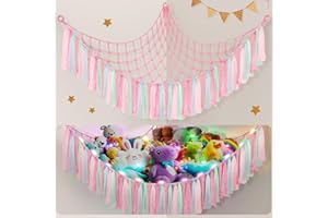Osznmmg Stuffed Animals Net or Hammock with LED Light Stuffed Animal Hammock Corner Stuff Animal Organizer Large Hammock Net 