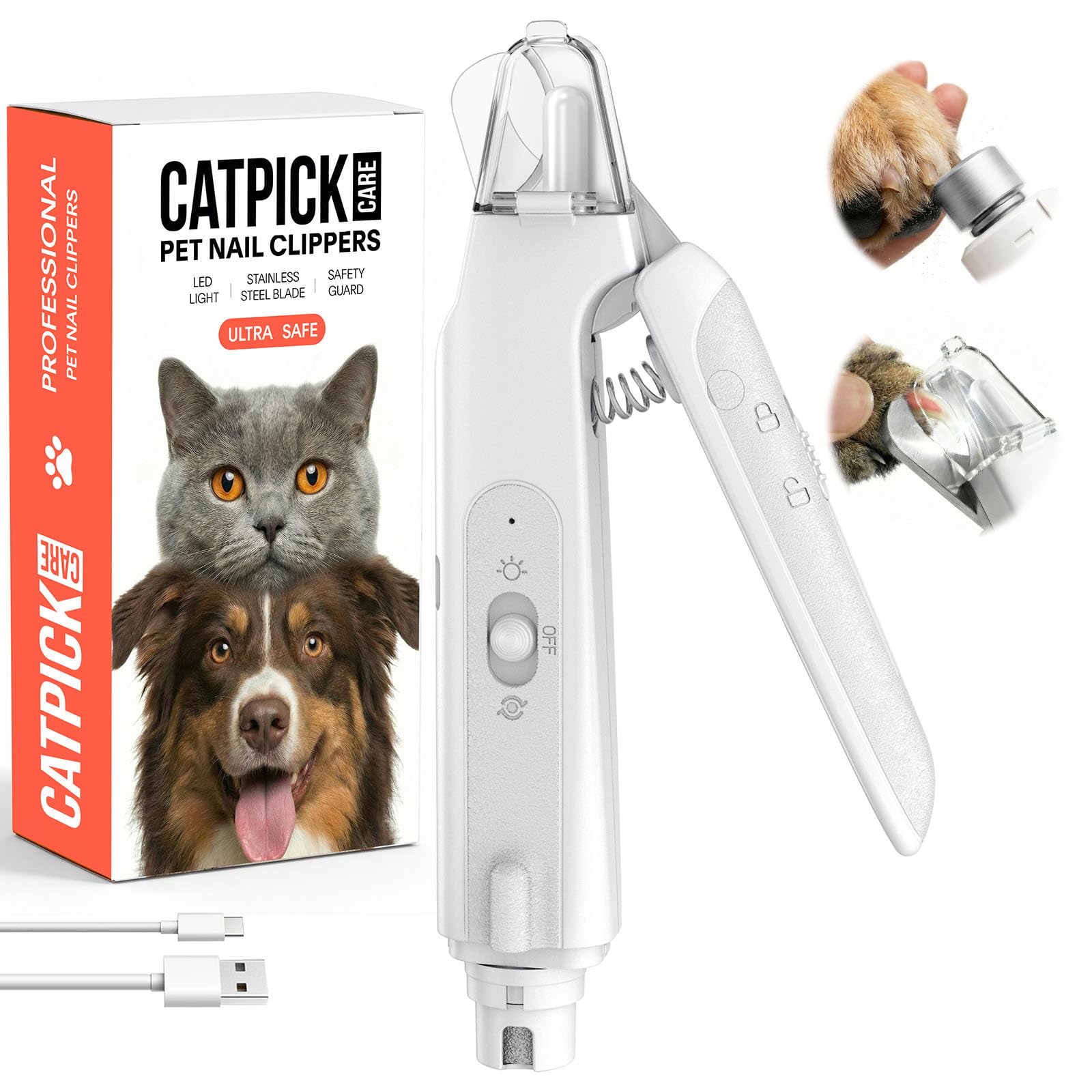 Photo 1 of 2-in-1 Dog & Cat Nail Clipper with Grinder - Dual Highlight LED Reduce Over-Trimming, Long Battery Cordless USB-C Rechargeable, Safety Lock & Catcher Cap, Quiet Home Grooming for Small Large Pets