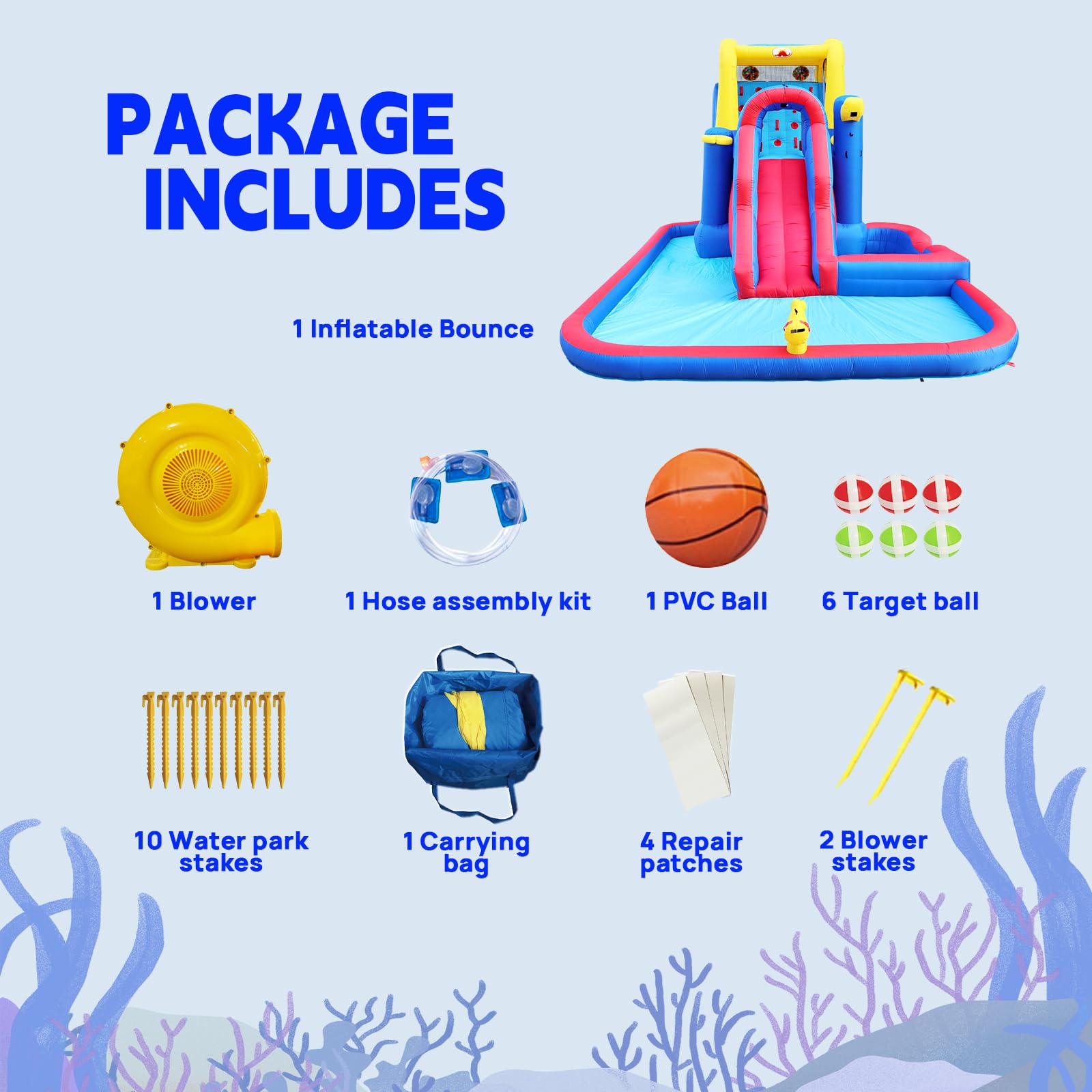 Inflatable Jumping Castle with Large Climbing Wall, 267 x 138 x 118 Inch Bounce House with Air Blower, Dual Target and Basketball Rock