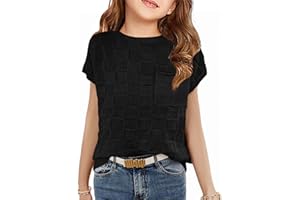 Haloumoning Girls Short Sleeve Sweater Vest Kids Dressy Crewneck Knit Pullover Tops with Pocket 5-14 Years
