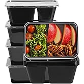 10Pack 32oz Meal Prep Containers Reusable with Lids, 2 Compartment with Portion Control Storage for Lunch or Takeaway, Plastic Disposable Bento Box To Go Take Out, Microwave Freezer Dishwasher Safe