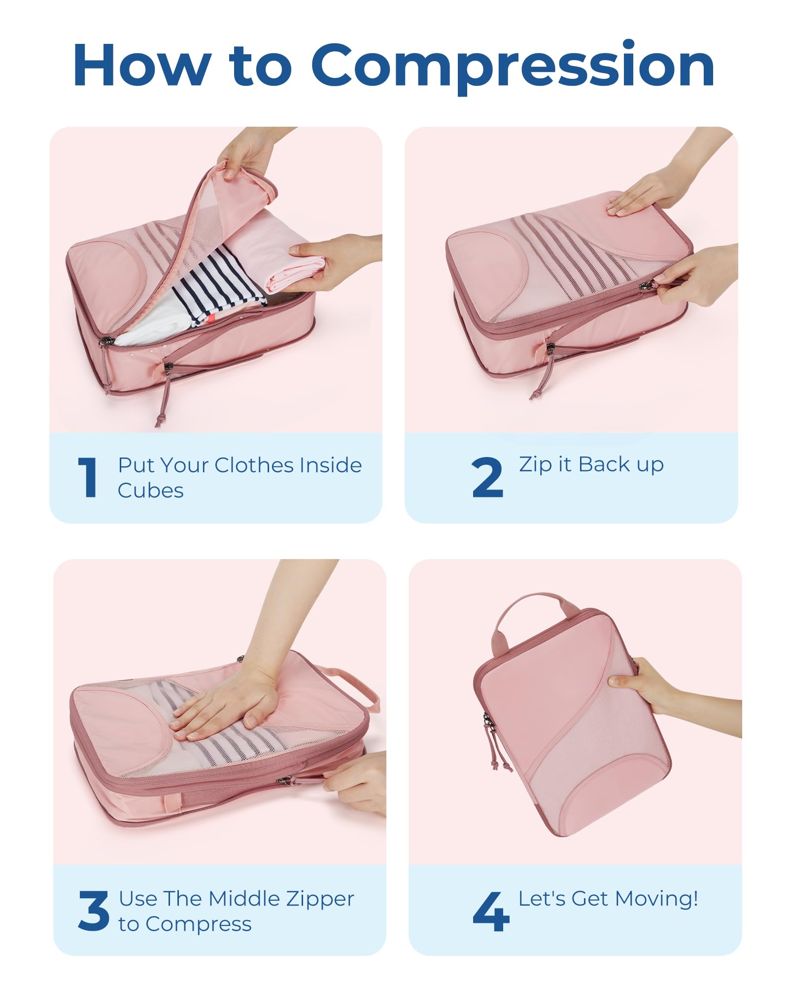 BAGSMART Compression Packing Cubes - 6 Set Travel Packing Cubes for Suitcases, Compression Suitcase Organizers with Shoe Bag