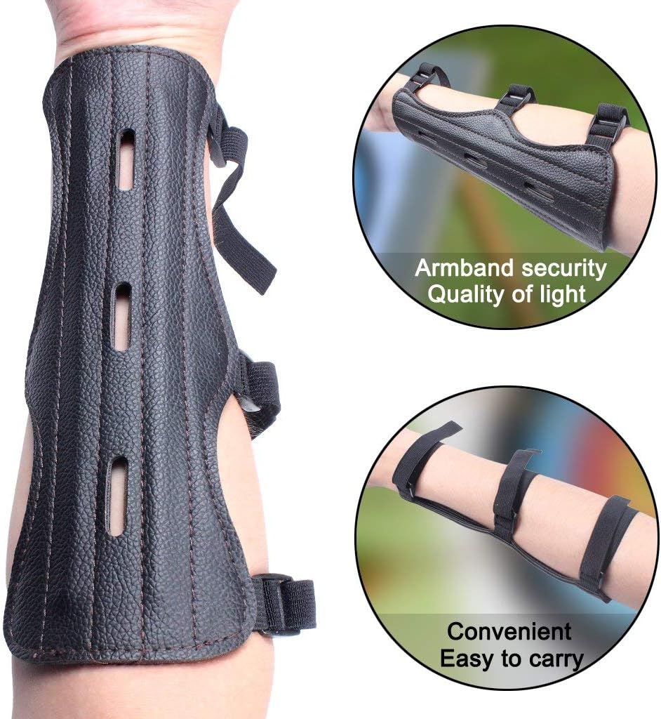 Goabroa Archery Arm Guard Leather Forearm Protector Adjustable Bowhunting Armguard Bow Bracers 2 Pack : Sports & Outdoors