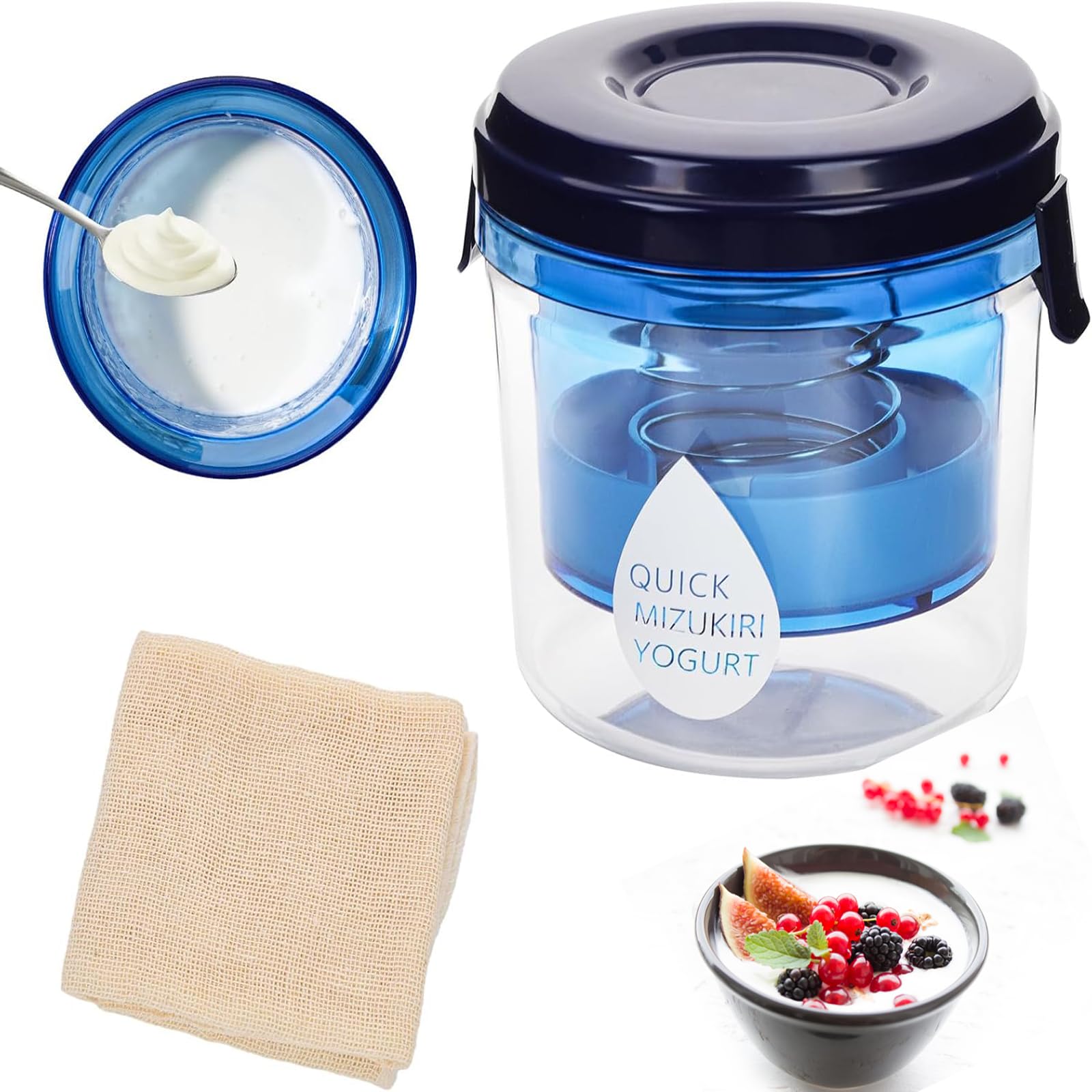 Photo 1 of Greek Yogurt Strainer Yogurt Strainer with Strainer Cloth, for home use or small batch (450 grams) for thick Greek yogurt or cheese, 6 * 6 * 5.5 inches, clear, with lid, easy to clean