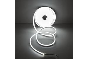 JAYYOU LED Neon Strip Light 16.4ft -12v White Light Bendable Cuttable Flexible Rope Light Outdoor Swaterproof ，Make Your Own Neon Sign Kit for Bedroom Hue Ambient Light(Power Adapter Not Included)