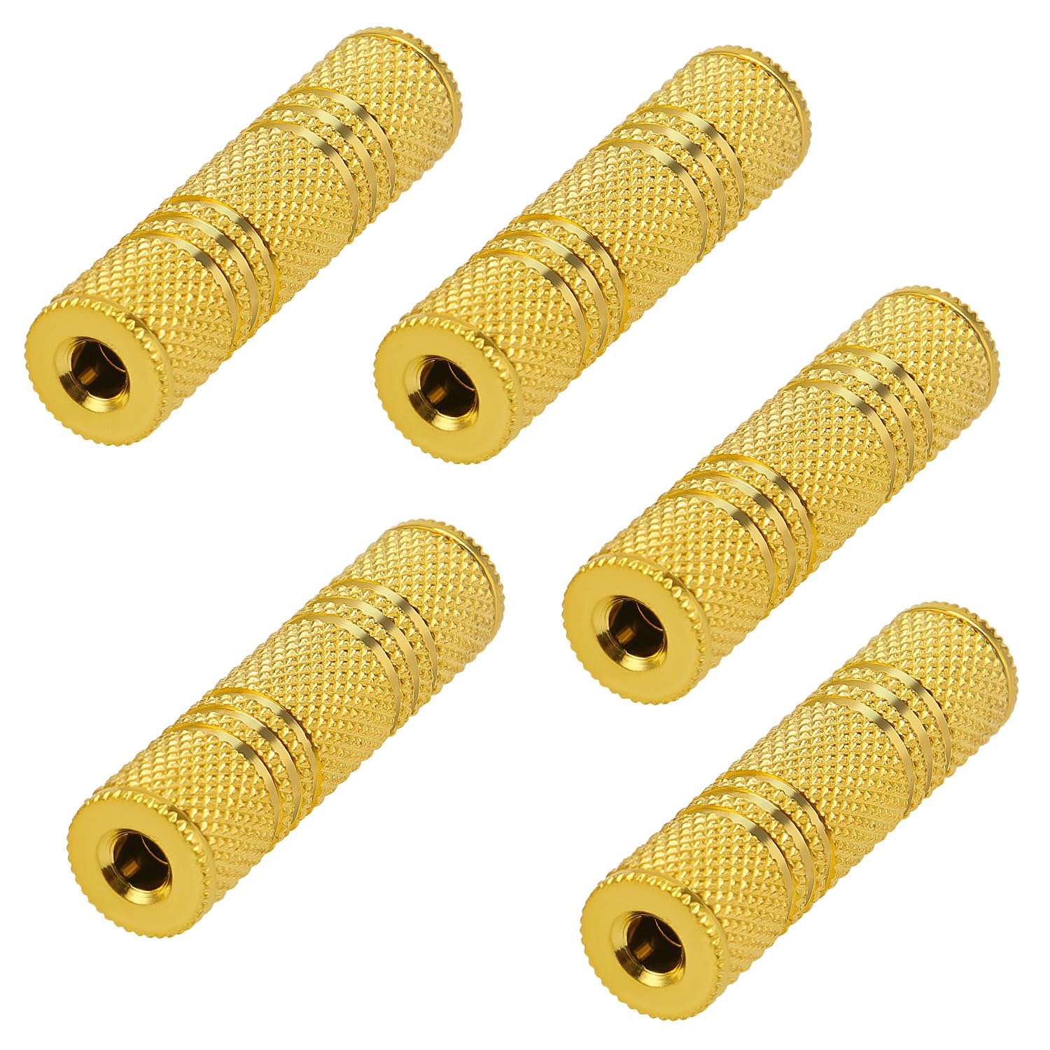 KUOQIY 5 PCS 3.5mm Female to Female Stereo Jack Adapter, Metal 1/8 Inch Female to Female Audio Aux Coupler Joiner, for Extending Headphones Cable, Golden
