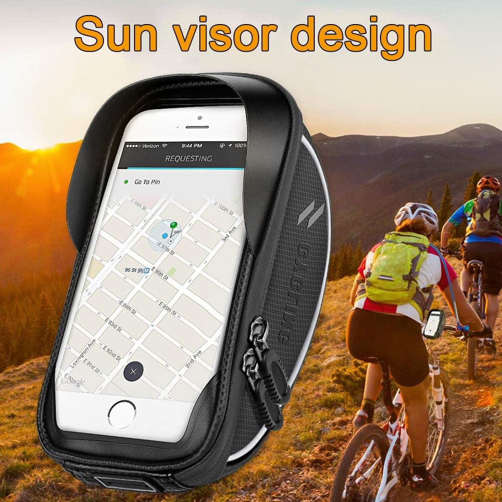 Bike Bicycle Phone Mount Bags - Waterproof Front Frame Top Tube Handlebar Bags with Touch Screen Phone Holder Case Sports Bicycle Bike Storage Bag Cycling Pack Fits iPhone 7 8 Plus xs max (Black) : Sports & Outdoors