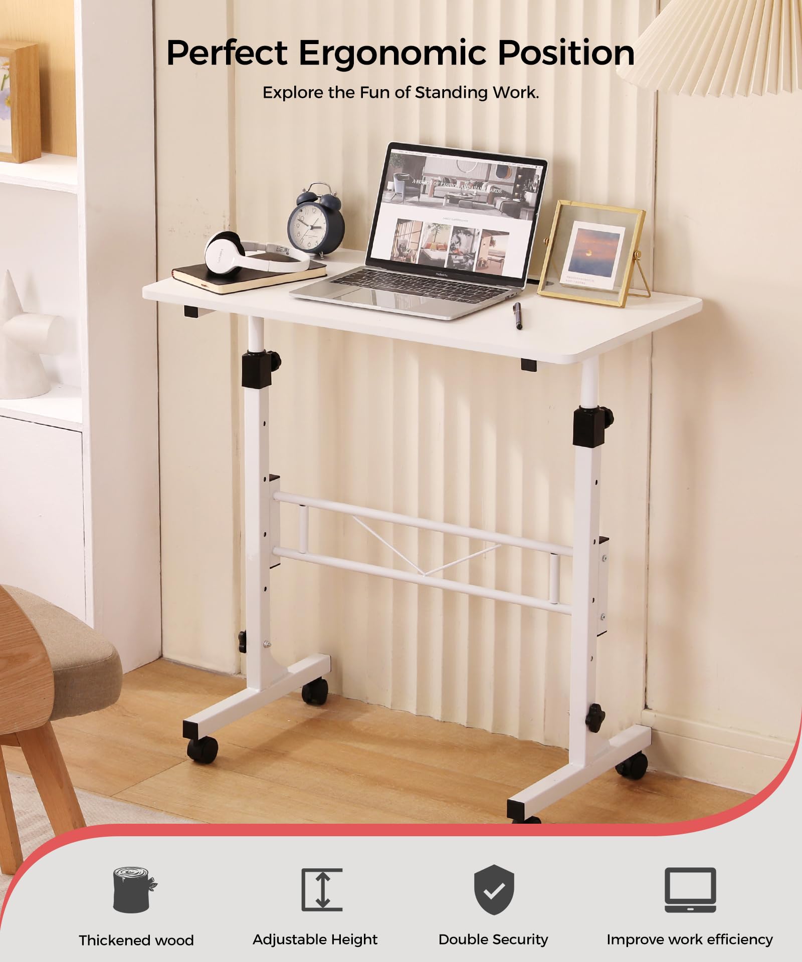 KLSMYHOKI Portable Standing Desk Adjustable Height, Small Computer, Laptop, Mobile Stand Up Rolling Desk with Wheels, Table for Home Office, 16