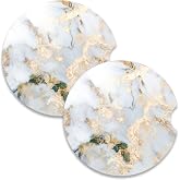 Car Coaster for Cup Holders, 2 Pack Ceramic Car Cup Holder Coaster | 2 Pack Absorbent Ceramic Car Cup Holder Coaster, Cute Auto Assecories, Universal Size 2.56 in with Finger Notch & Cork Base