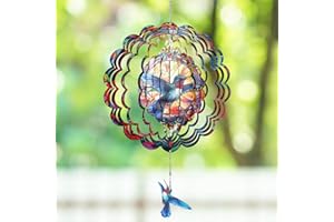 INCOK Hummingbird Wind Spinner - Metal Wind Spinners for Outdoor and Indoor Decoration Hummingbird Gift for Women Men 12In 3D Hanging Bird Wind Catcher Unique Garden Decor Kinetic Yard Art Ornament