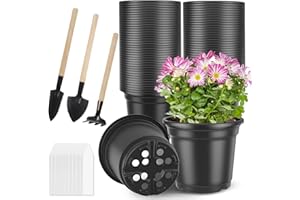 PEYOU Nursery Pots 100PCS 6" Plastic Plant Pots with 100PCS Plant Labels with 3PCS Gardening Tools Sets for Garden Supplies Seedling Pots, Reusable Seed Starter Pots for Seedlings Transplanting