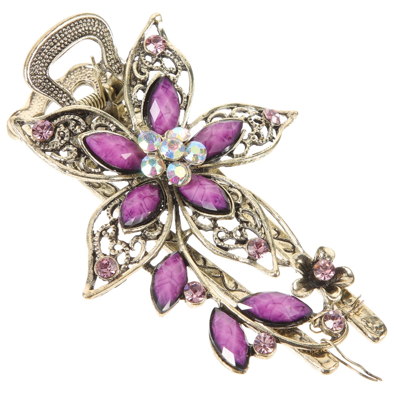 FRCOLOR Vintage Purple Flower Hair Clip with Crystal Alloy Design, Decorative Hair Accessory for Women Prom Wedding Party Hairstyles