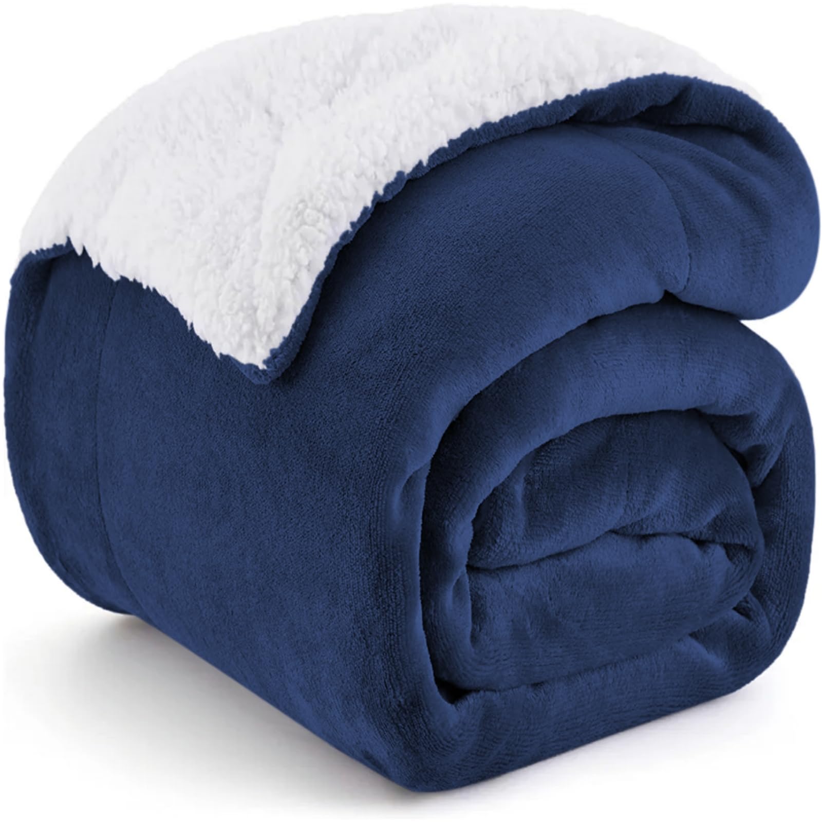 UYEESE Sherpa Fleece Throw Blanket Navy - Double/Twin Size 60" x 80"(152cm x 203cm) Warm Reversible Blanket for Bed and Couch — image 1