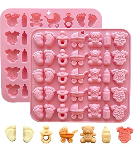 Moule En Silicone Pour Chocolats De Baby Shower - Formes Bébé (pied, Ours, Poussette, Vêtement) - Résistant à La Chaleur