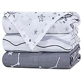 Little Grape Land Muslin Swaddle Blankets 47''x47'' 3 Pack, 100% Cotton Large Size Baby Swaddles for Newborn, Soft Breathable Baby Blankets for Newborns, Stars/Grey