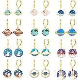 WCRAZYE 12 Pairs Planet Hoop Earrings for Women Creative Cartoon Solar System Rocket Earth Space Ship Astronauts Moon Saturn Dangle Drop Earrings Space Lover Gift Sci-Fi Jewelry