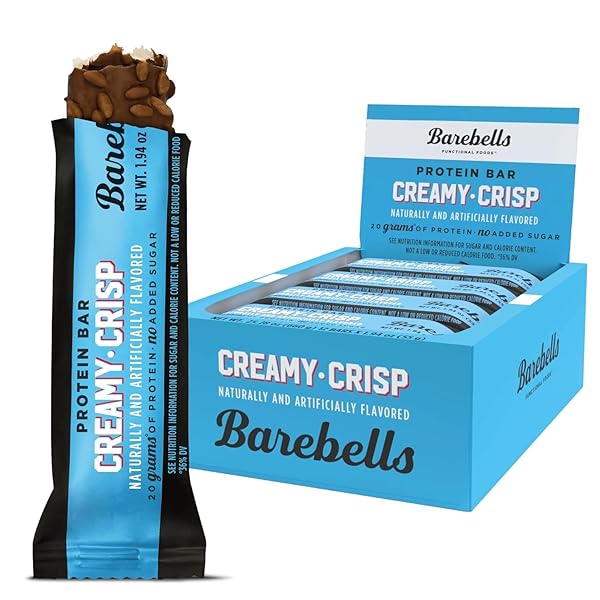 BAREBELLS PROTEIN BARS CREAMY CRISP – 12 COUNT, 20G HIGH PROTEIN TREATS – CHOCOLATE NUTRITION BAR WITH 1G TOTAL SUGARS – ON-THE-GO BREAKFAST OR POST-WORKOUT SNACK