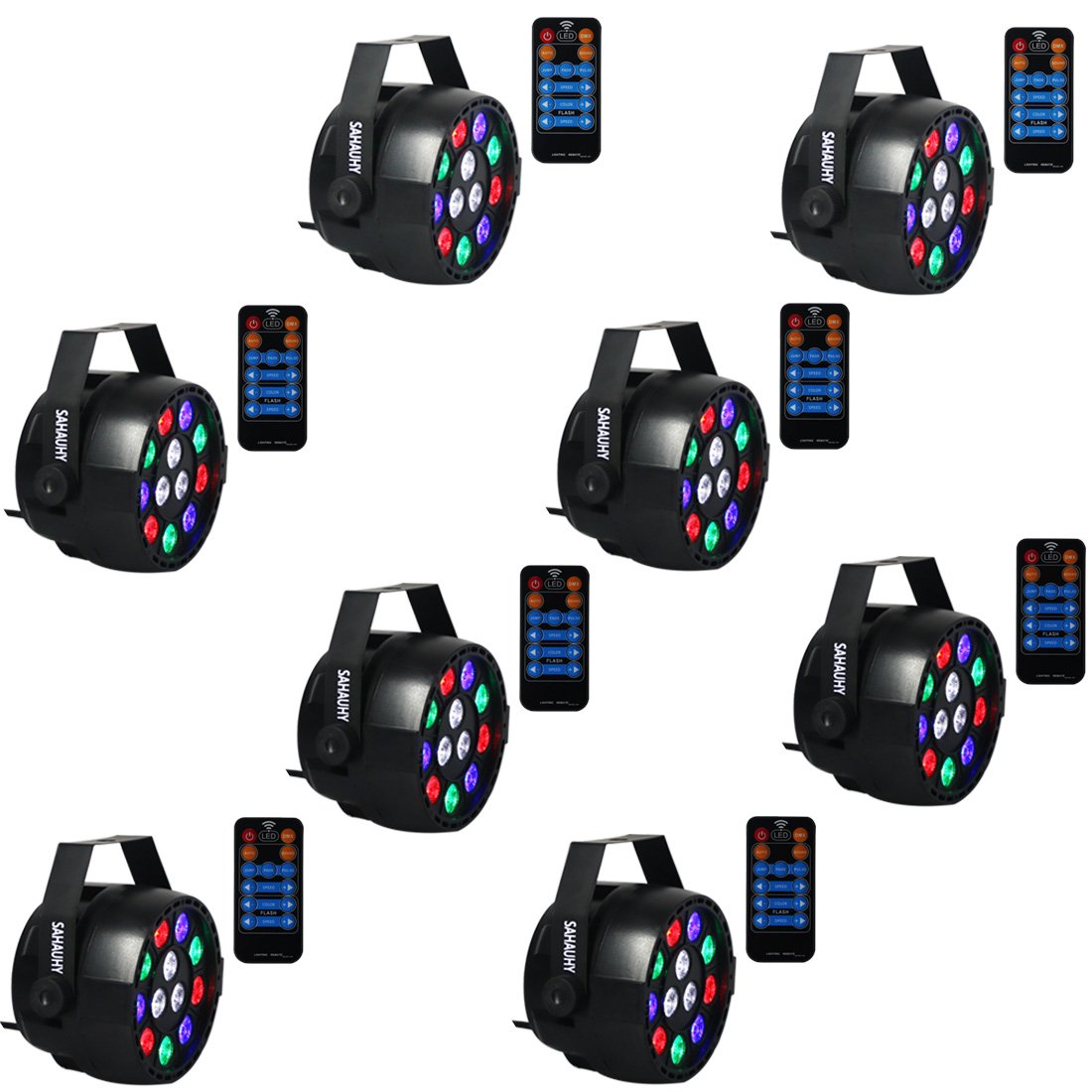 Stage Lights,SAHAUHY RGBW Up Lighting 12 Led Par Lights Sound Activated DMX512 Color Mixing with Remote(BLACK 8)