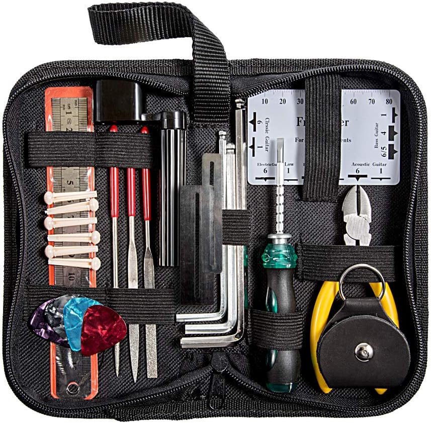 YZNlife 23pcs Guitar tools Guitar Repairing Maintenance Tool kit Includes String Organizer & String Action Ruler & Gauge Measuring Tool & Hex Wrench Set & Files for Guitar Ukulele Bass Mandolin Ba