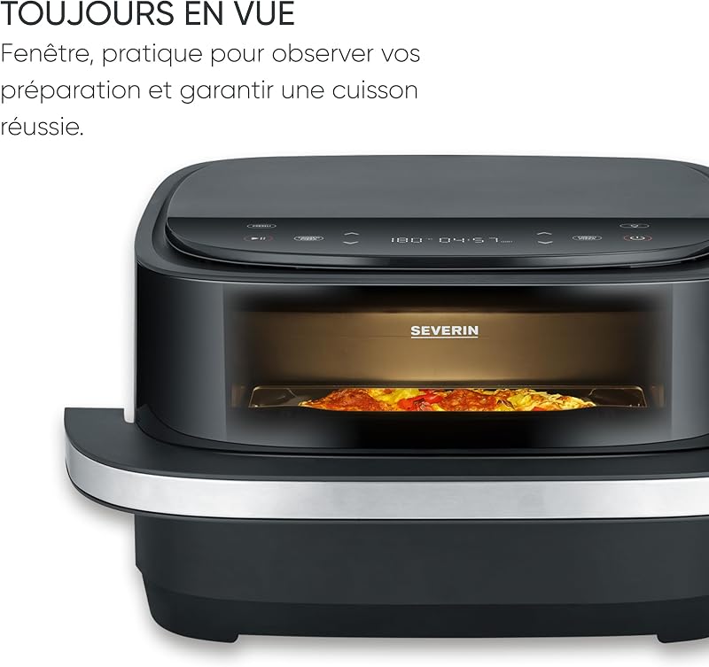 Friteuse à air chaud, Air fryer avec programme spécial pizza, Friteuse sans huile avec panier de 4 L, Multicuiseur avec fenêtre, Noir, FR 2464
