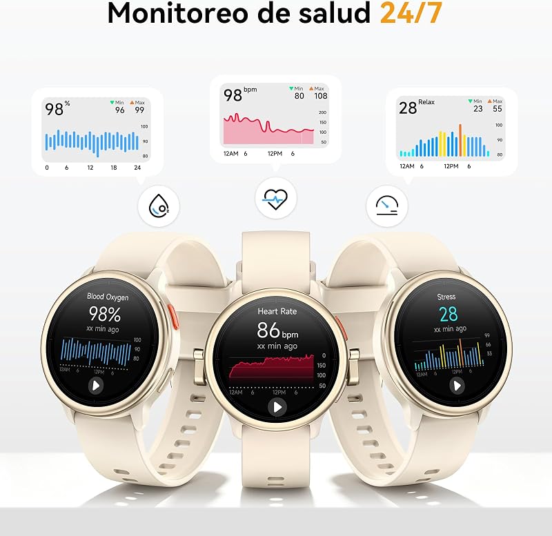 Relógio inteligente feminino, smartwatch redondo de 1,27" para iPhone/Samsung/Android, 2 alças e 120+ modos desportivos, monitor de sono com funções de saúde e fitness 3ATM à prova de água, cáqui