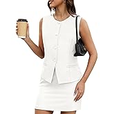 Casly Lamiit Womens Two Piece Blazer Outfits Summer Skirt Set Button Down Vest Short Skort Crew Neck Business Casual Suit