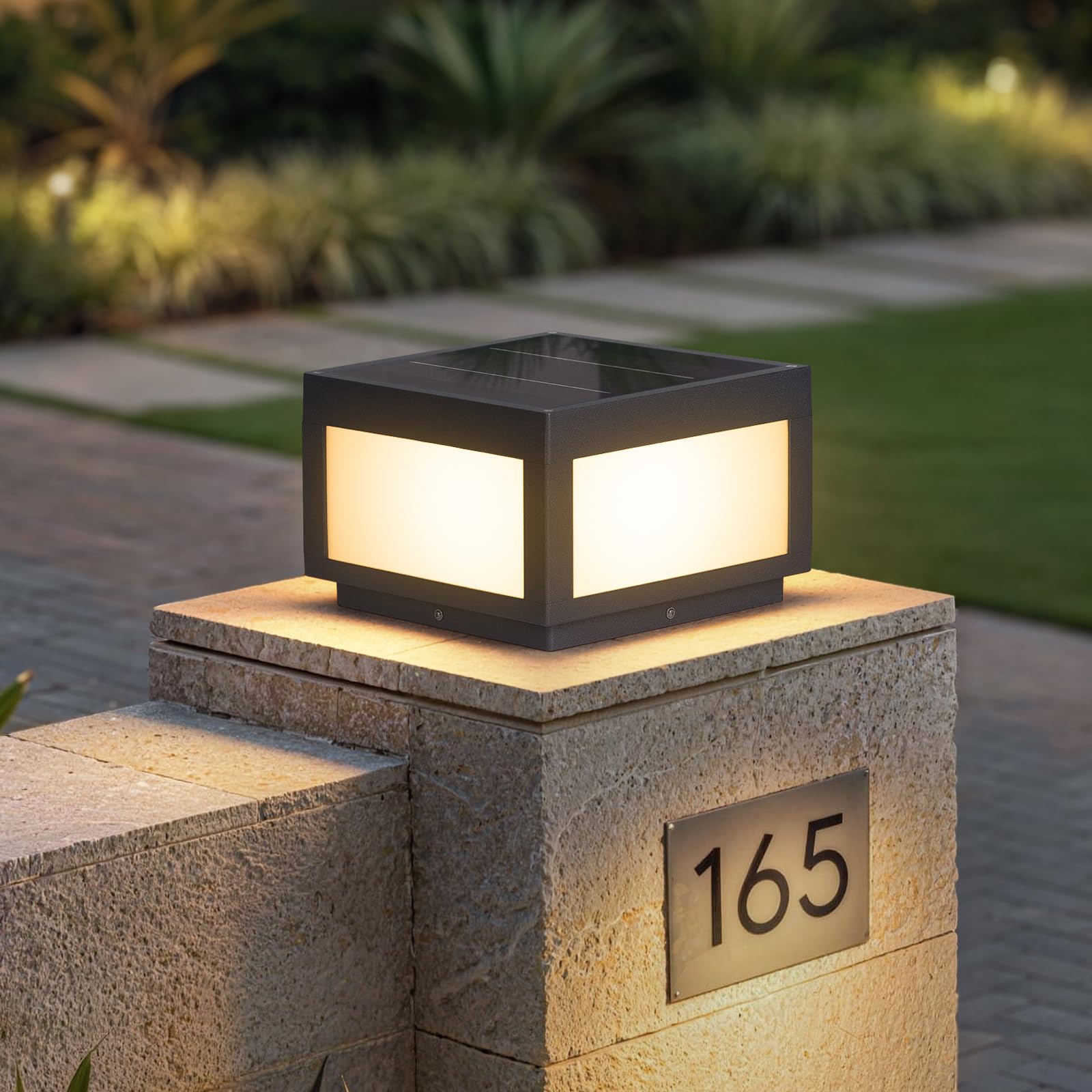 Photo 1 of MVBT Solar Post Lights, 10" Solar Column Lights Outdoor Waterproof, Square Modern Pillar Lights, LED Dusk to Dawn Lantern Column Lamp, Stainless Steel Gate Post Light for Outside Patio Yard Fence Deck