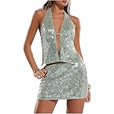 SweatyRocks Women's Sequins Halter Neck Summer Concert Top Backless Knot Slim Fit Top