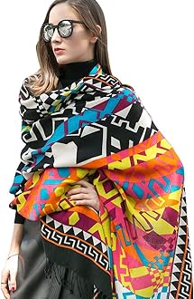 DANA XU100% Merino Wool Pashmina Shawl for Women 96"x43", Oversized Cashmere Wrap with Tassels, Floral Travel Blanket Cape