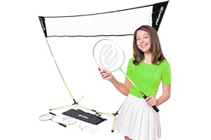 E-Jet Badminton Net Rackets Shuttlecocks Combo Set - Portable & Instant Setup (Backyard Fun, Beach Park Picnic Outdoor Games), Green, 5.1 x 7.8Ft, (EOB72740)