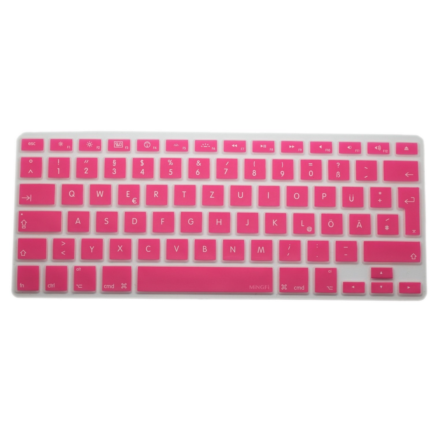 MiNGFi Silicone German QWERTZ Keyboard Cover for MacBook Pro 13" A1278/A1425/A1502(2008–2017) Air 13" A1369/A1466(2010–2017) Pro 15" A1398/A1286(2008–2015) Pro 17" A1297(2011) EU/ISO Layout - Pink