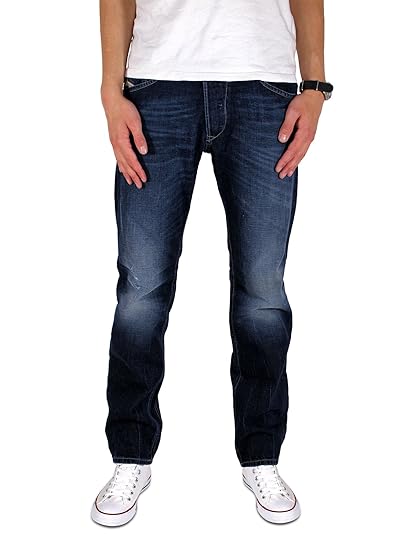 Diesel Darron 0RV25 RV25 Regular Slim Tapered Jeans Herrenjeans Dunkel Blau