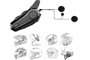 SOFFRIA Motorcycle Bluetooth Headset E1,2-Way 400M Dirt Bike Helmet Wireless Headset Intercom with CVC Noise Cancellation Stereo Music IPX6 Waterproof for Full Face Helmet
