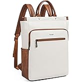 Leather Laptop Backpack for Women, Travel Backpack Purse Fits 15.6 Inch Laptop, Casual Daypack with Laptop Compartment for Teachers College Work Business Nurse Weekender, Beige Brown