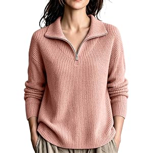 Women's Quarter Zip Collared Sweater Business Casual Top | Womens Quarter Zip Sweaters Fall Long Sleeve V Neck Shirts Collare