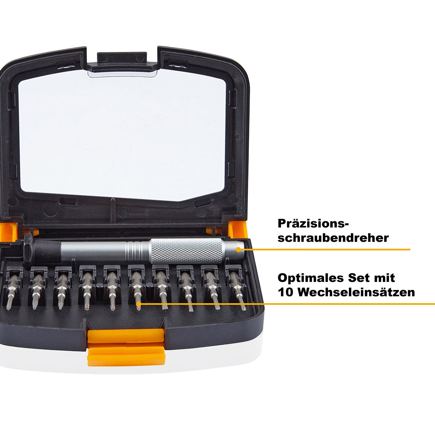 PRETEX Mini Schraubendreher-Set für kleine Schrauben mit 10 Wechsel-Einsätzen, inklusive praktischer Aufbewahrungsbox | 2 Jahre Zufriedenheitsgarantie | Bit-Set, Torque-Set, Kreuzschlitz-Set, Präzisions Mini-Schraubendreher