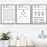 Framed Funny Bathroom Wall Art, Black and White Bathroom Decor, Word Search Pee Eye Chart Wash Your Hand (12x16 inches, Set of 3, Framed)