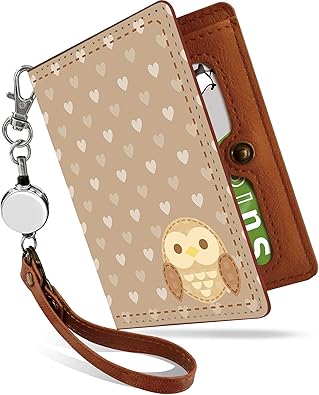 Amazon パスケース 定期入れ リール付き かわいい フクロウ ハート ドット イラスト 二つ折り 中がみえない おしゃれ レディース 動物 アニマル柄 茶 フクロウ ハート ドット Ps 定期入れ
